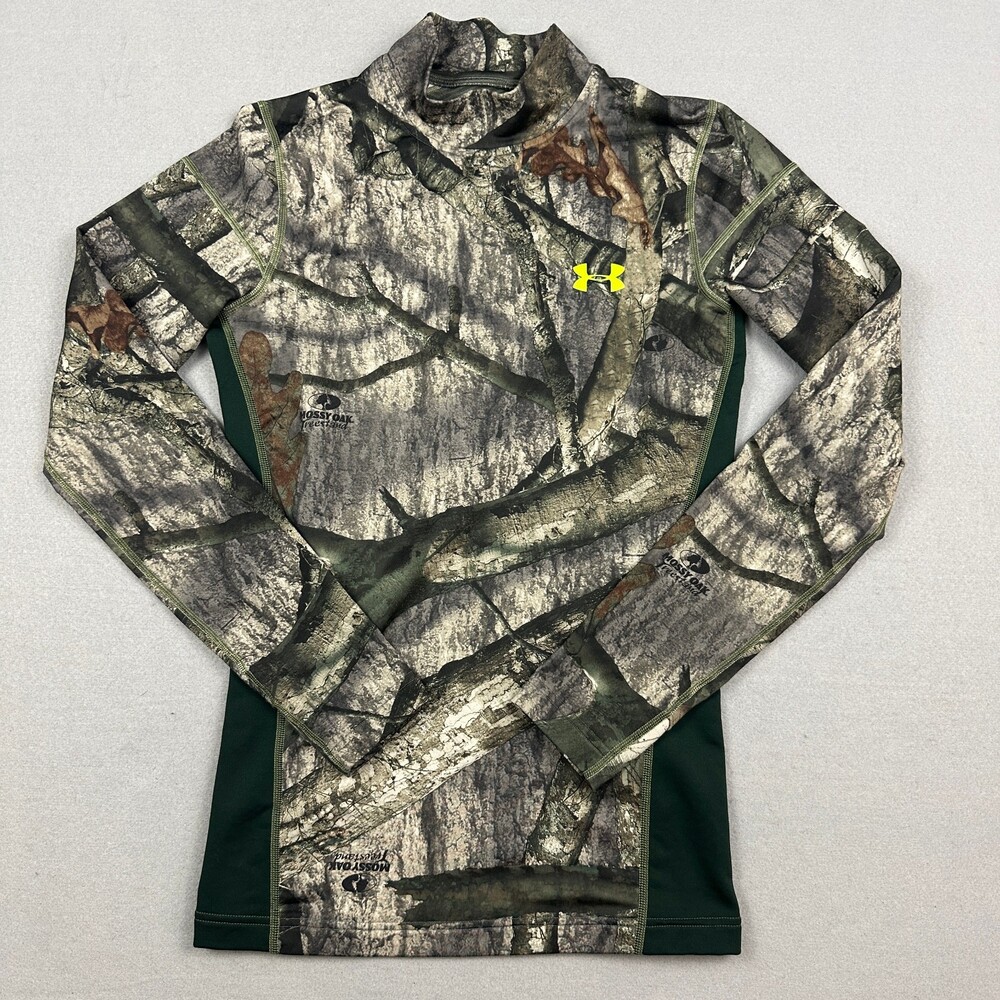 Under Armour Shirt Men Small Camo ColdGear Scent Control Mossy Oak Baselayer Top